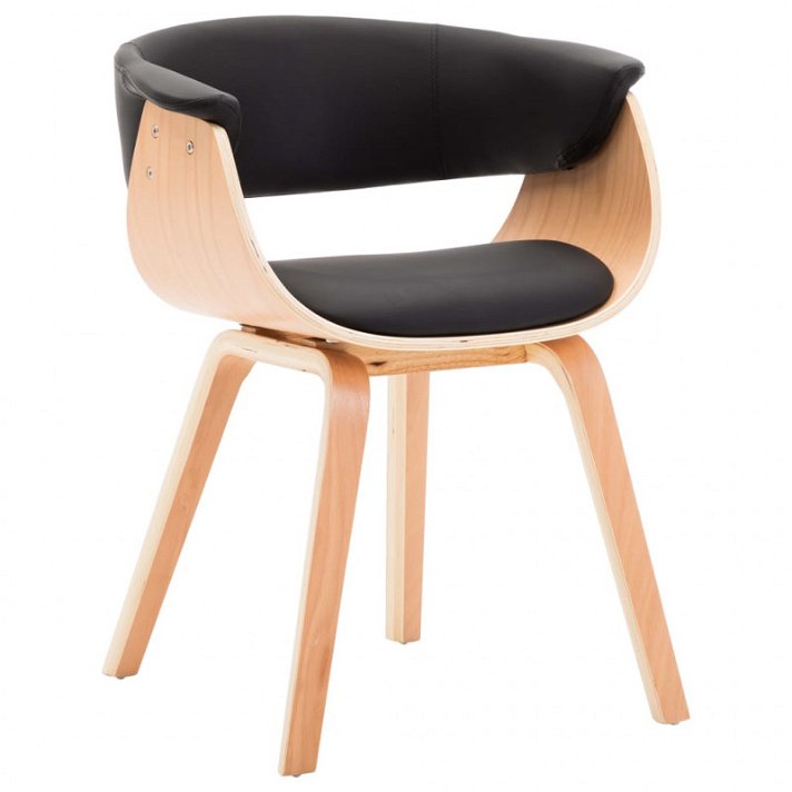 Cadeira para sala de jantar com encosto curvo e assento de couro sintético preto e castanho-claro VidaXL