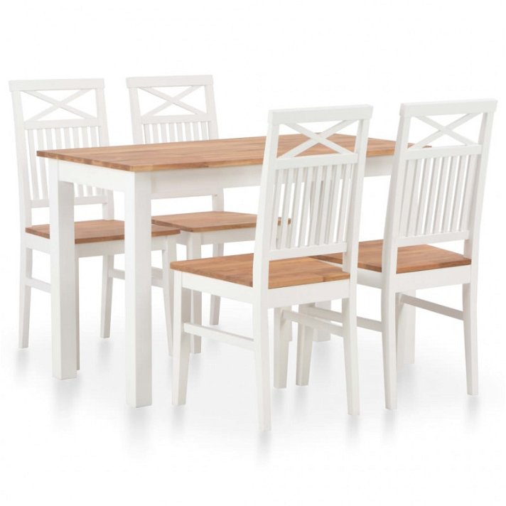 Conjunto de 1 mesa e 4 cadeiras fabricadas com madeira e acabamento de cor castanho e branco VidaXL