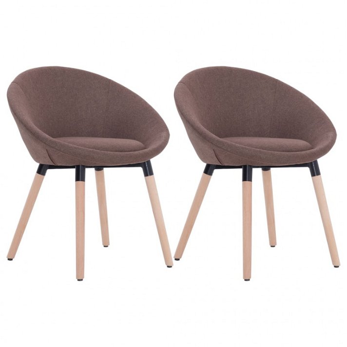 Conjunto de cadeiras de tecido acolchoado com pernas de faia castanho Vida XL