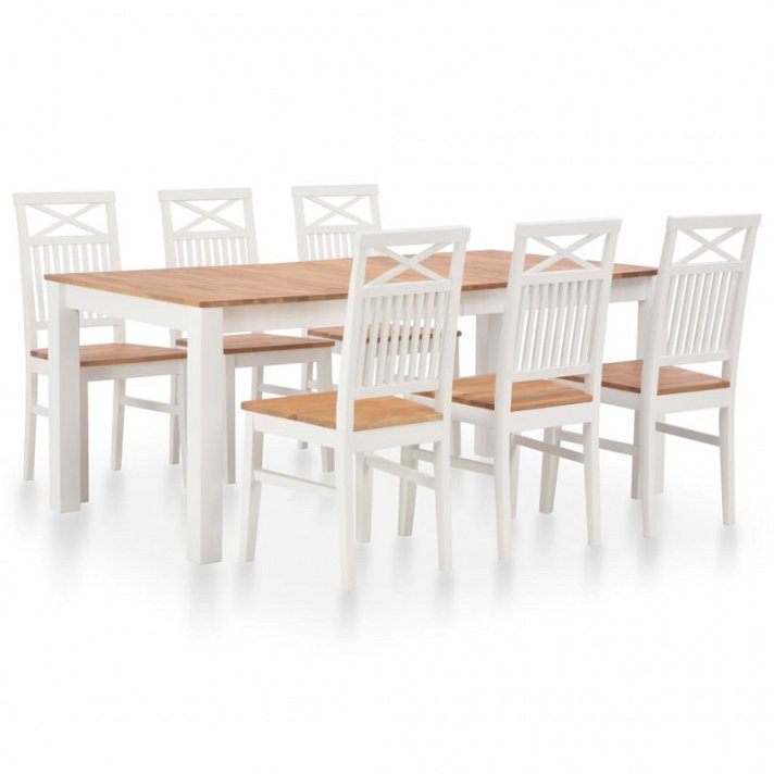 Conjunto de 1 mesa y 6 sillas elaboradas con madera y acabado en colores marrón y blanco Vida XL