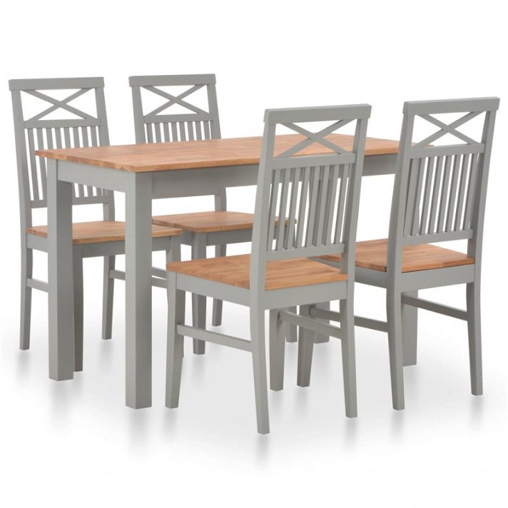 Conjunto de 1 mesa y 4 sillas elaboradas con madera y acabado en color gris Vida XL