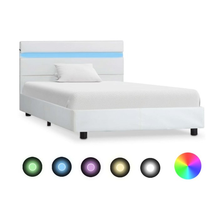 Estructura de cama con LED cuero sintético blanco VidaXL
