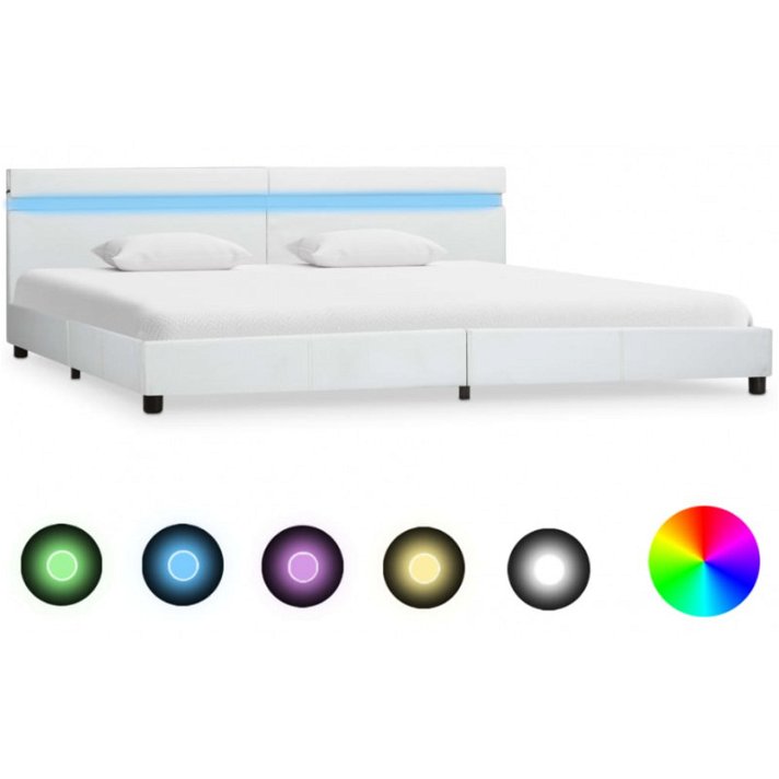 Estructura de cama con LED de cuero sintético blanco 180x200 cm VidaXL
