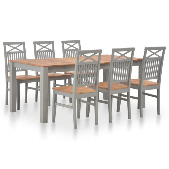 Conjunto de 1 mesa e 6 cadeiras fabricadas com madeira e acabamento de cor cinzento VidaXL