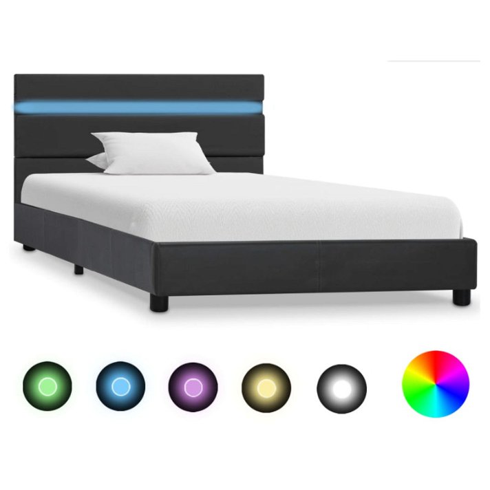 Estructura de cama con LED de cuero sintético gris VidaXL