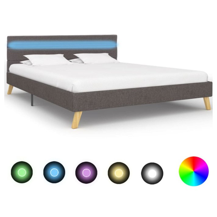Estructura cama con luz LED tela gris claro VidaXL