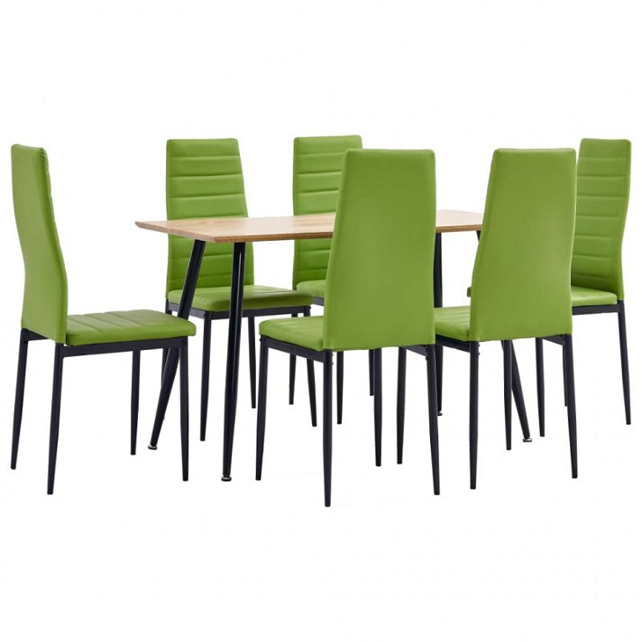 Conjunto de sala de jantar para interior com 7 peças fabricado com MDF e couro sintético verde lima VidaXL