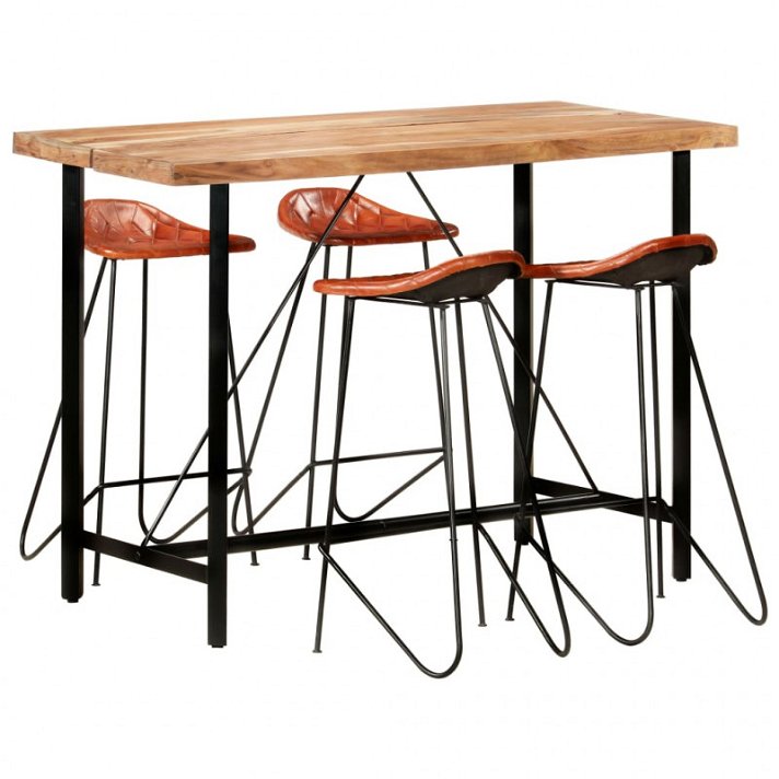 Conjunto de bar com mesa alta e 4 cadeiras fabricado com madeira Sheesham e acabamento castanho e preto VidaXL