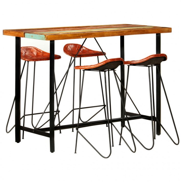 Conjunto de bar con mesa alta y 4 sillas fabricadas con madera reciclada y acabado multicolor Vida XL