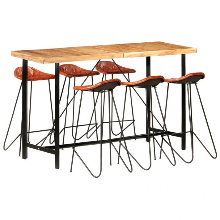 Conjunto de bar com 1 mesa alta e 6 cadeiras fabricadas com madeira sheesham VidaXL