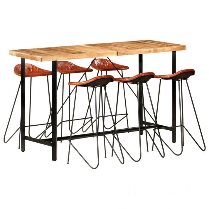 Conjunto de bar com 1 mesa alta e 6 cadeiras fabricados com madeira de acácia e acabamento preto e castanho VidaXL