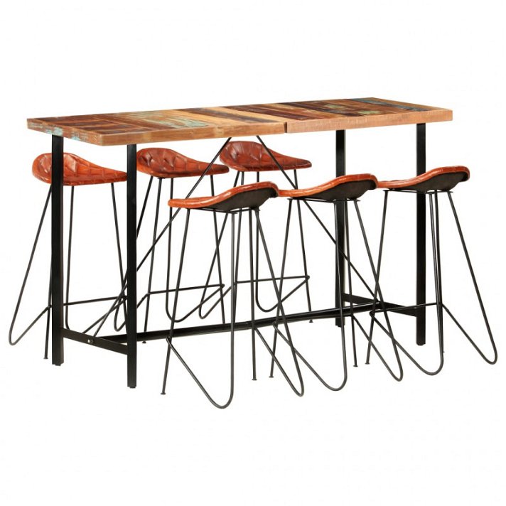 Conjunto de bar con 1 mesa alta y 6 sillas elaboradas con madera reciclada de acabado multicolor Vida XL