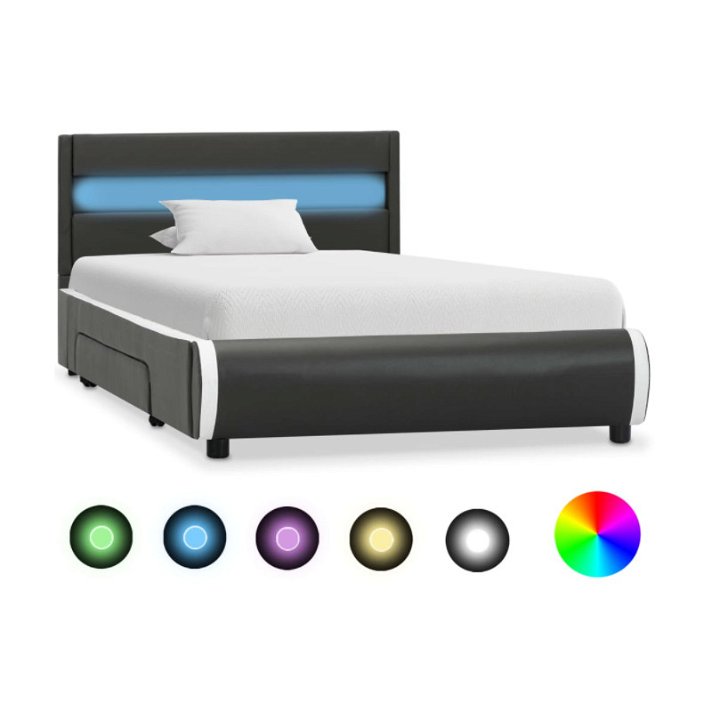 Estructura cama LED y cajones cuero sintético gris antracita VidaXL