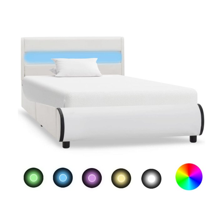 Estructura cama con LED de cuero sintético blanco VidaXL