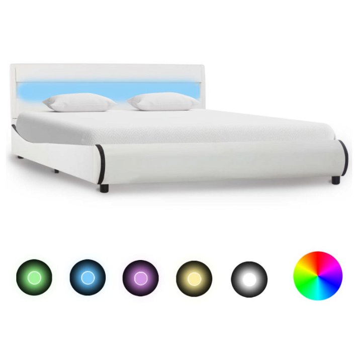 Estructura cama LED de cuero sintético blanco VidaXL