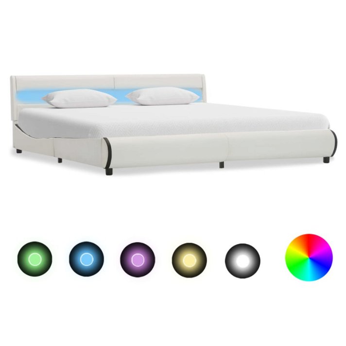 Estructura cama LED de cuero sintético blanco 180x200 cm VidaXL