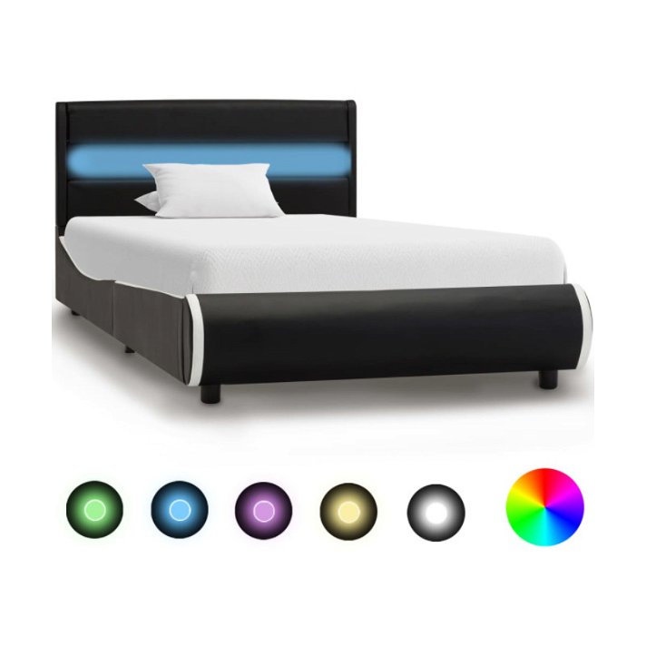 Estructura cama con LED cuero sintético negro VidaXL