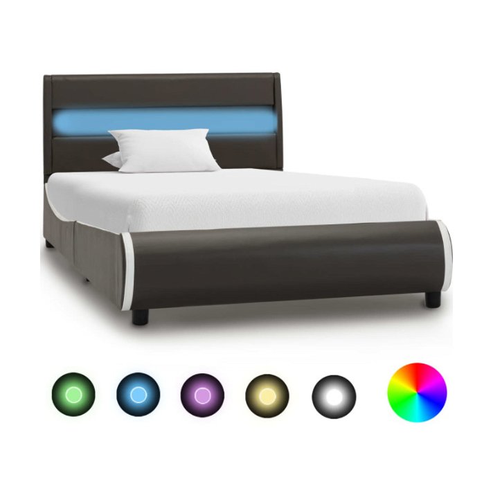 Estructura cama LED cuero sintético gris antracita 100x200 cm VidaXL