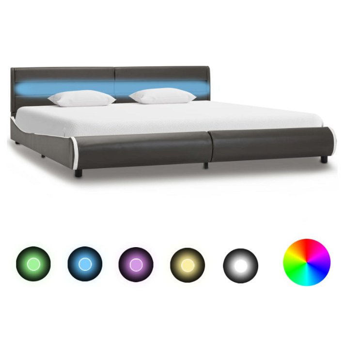 Estructura cama y LED cuero sintético gris antracita 180x200 cm VidaXL