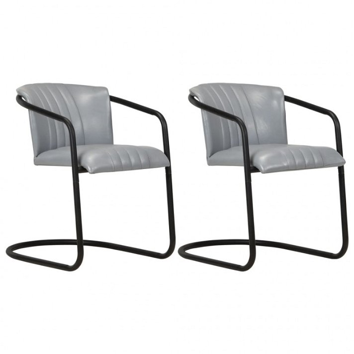 Conjunto de cadeiras cantiever de couro legítimo e ferro cinzento Vida XL