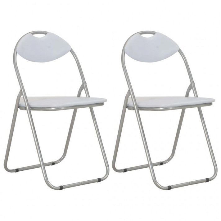 Set di sedie pieghevoli di ecopelle bianco e argento Vida XL