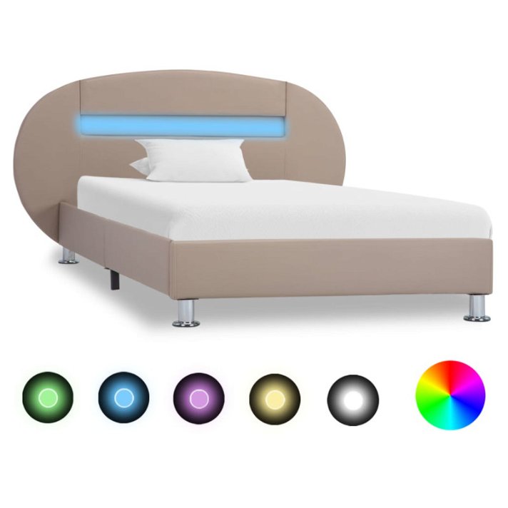 Estructura cama LED cuero sintético capuchino de 100x200 cm VidaXL