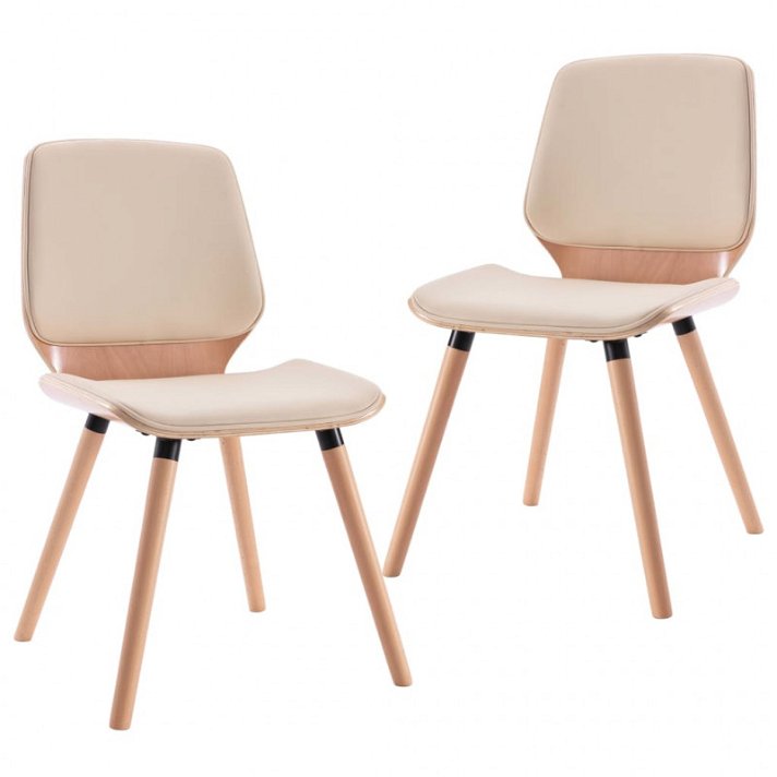 Pack de sillas de madera y metal cromado crema y marrón claro VidaXL
