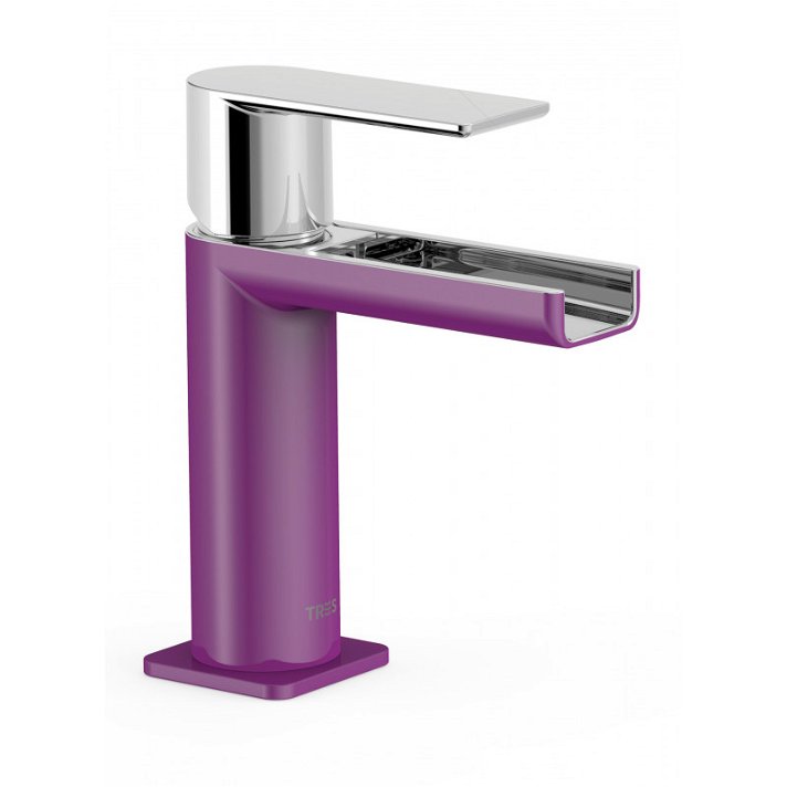 Grifo para lavabo con sistema monomando y de acabado violeta de Cascada LOFT TRES