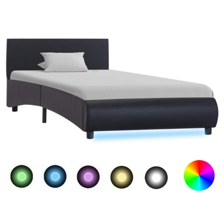 Estructura cama con luz LED cuero sintético negro VidaXL