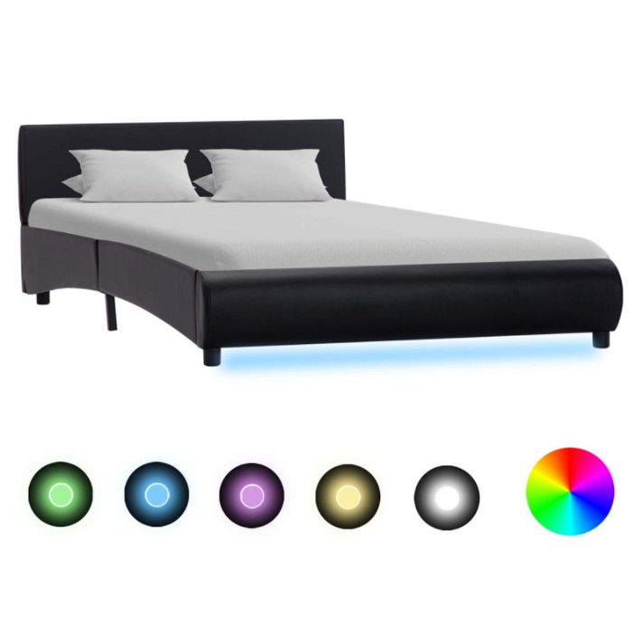 Estructura de cama luz LED cuero sintético negro VidaXL