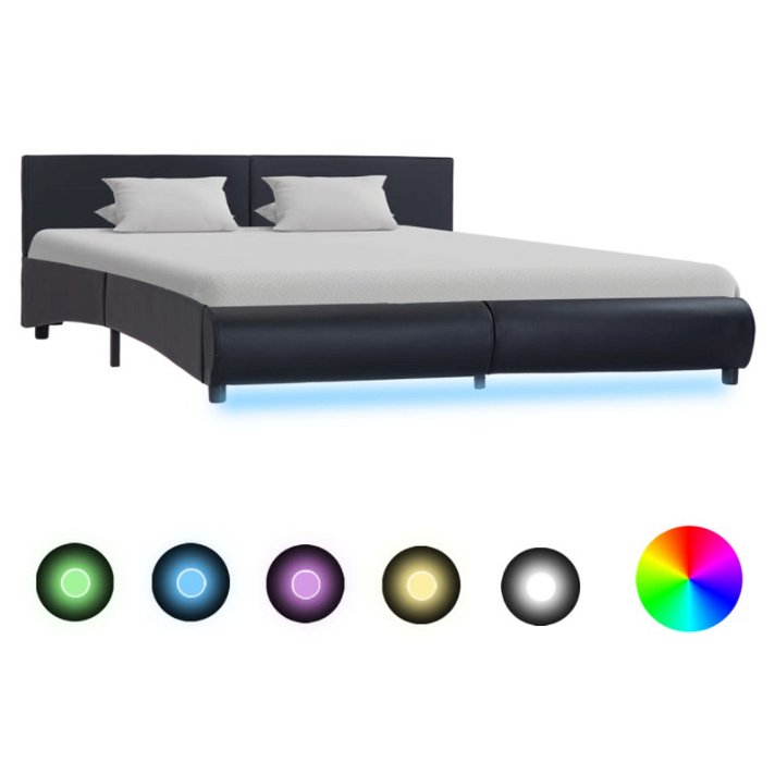 Estructura para cama con luz LED cuero sintético negro VidaXL