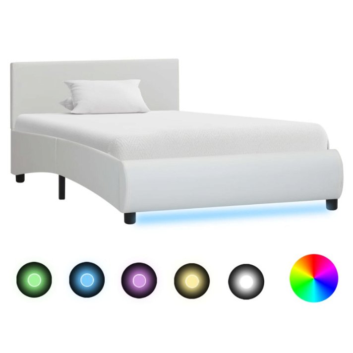 Estructura cama con LED cuero sintético blanco VidaXL