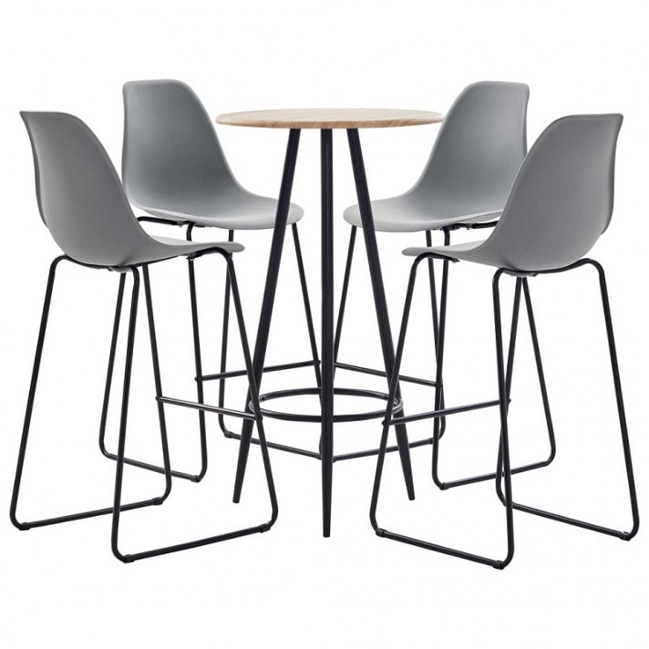 Conjunto de mesa alta com 4 cadeiras cinzento e carvalho Vida XL