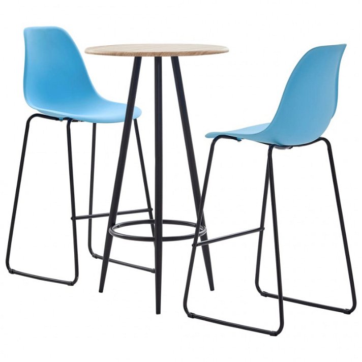 Set de mesa alta con 2 sillas azul y roble Vida XL
