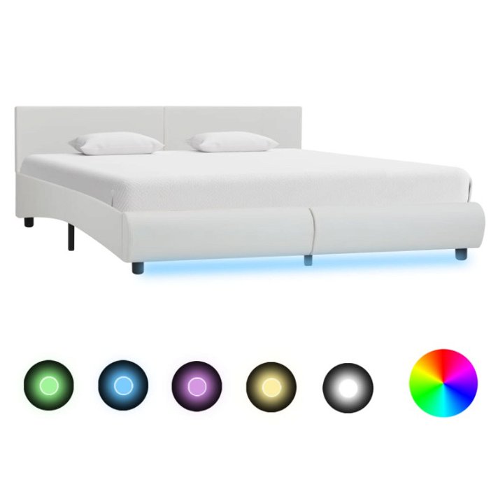Estrutura de cama com luz LED couro sintético branco de Vida XL
