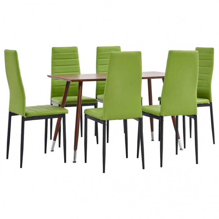 Conjunto de 1 mesa e 6 cadeiras fabricado com MDF e couro sintético de cor verde-lima VidaXL