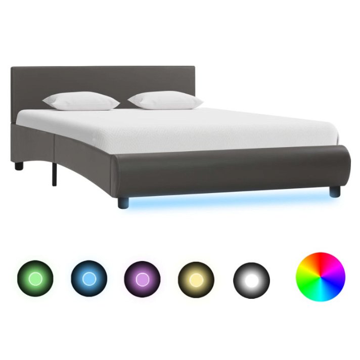 Estructura cama con luz LED cuero sintético gris VidaXL