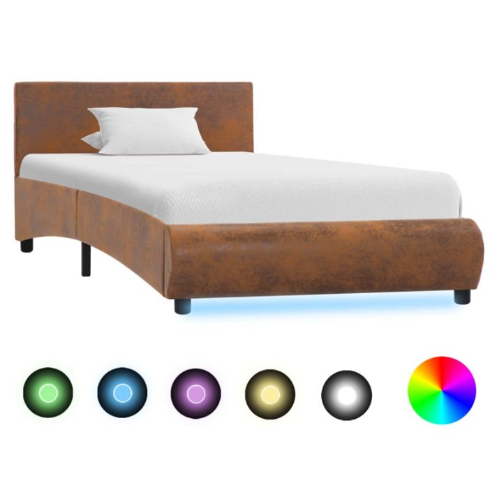 Estructura cama LED tela marrón VidaXL