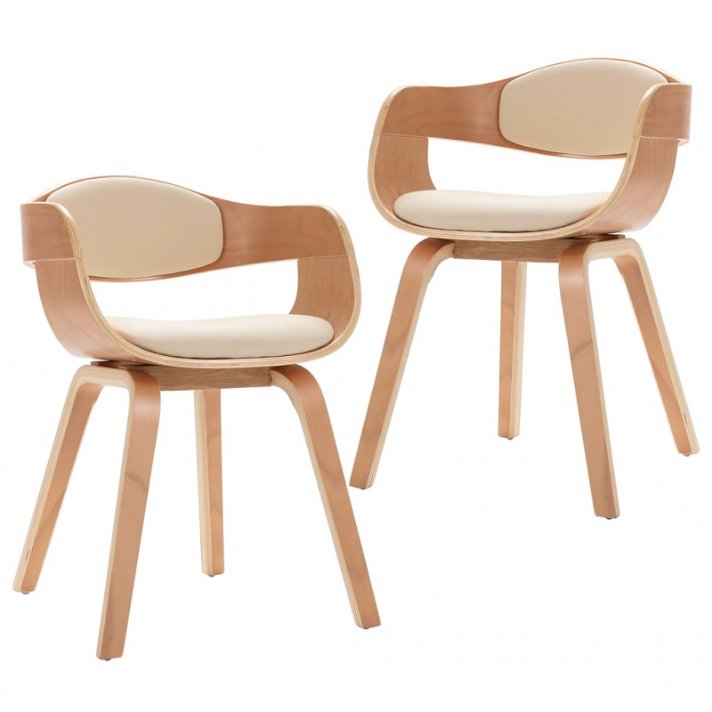 Pack de sillas de madera curvada y reposabrazos color crema VidaXL