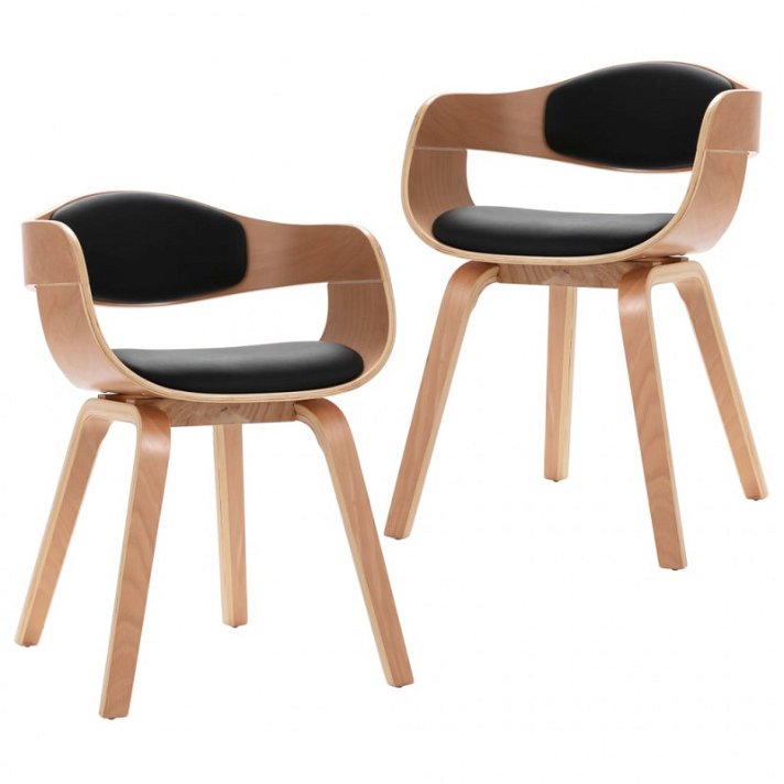 Conjunto de cadeiras de madeira curvada e apoio para braços preto e castanho-claro Vida XL