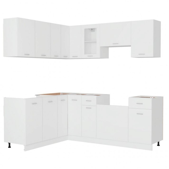 Conjunto de móveis de cozinha de aglomerado de madeira branco Vida XL