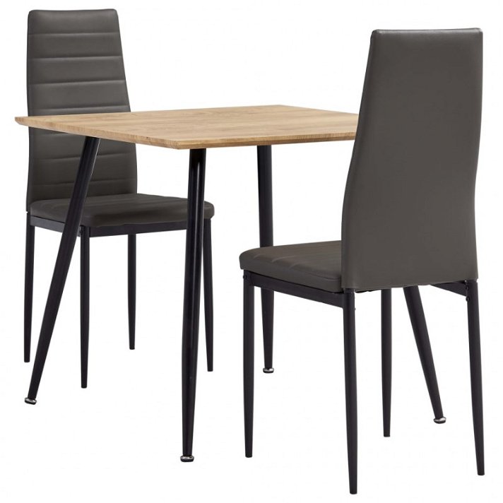 Conjunto de sala de jantar com 1 mesa quadrada e 2 cadeiras fabricadas em MDF e couro sintético de cor cinzento VidaXL