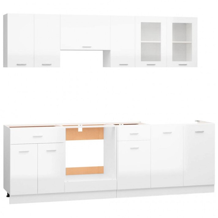 Conjunto de móveis de cozinha de 240 cm branco-brilhante Vida XL