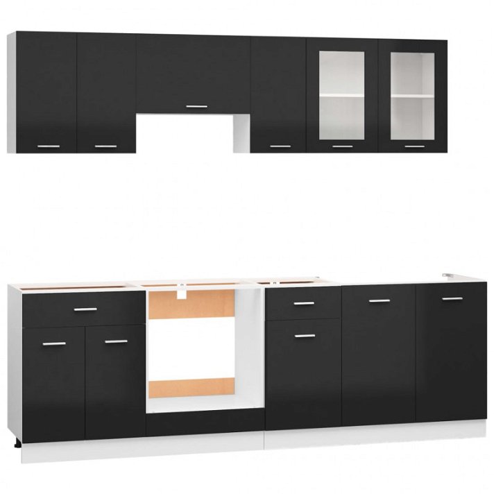 Conjunto de móveis de cozinha de 240 cm preto-brilhante Vida XL