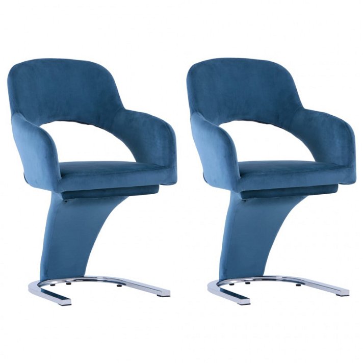 Set di sedie di velluto blu con gambe di metallo cromato Vida XL