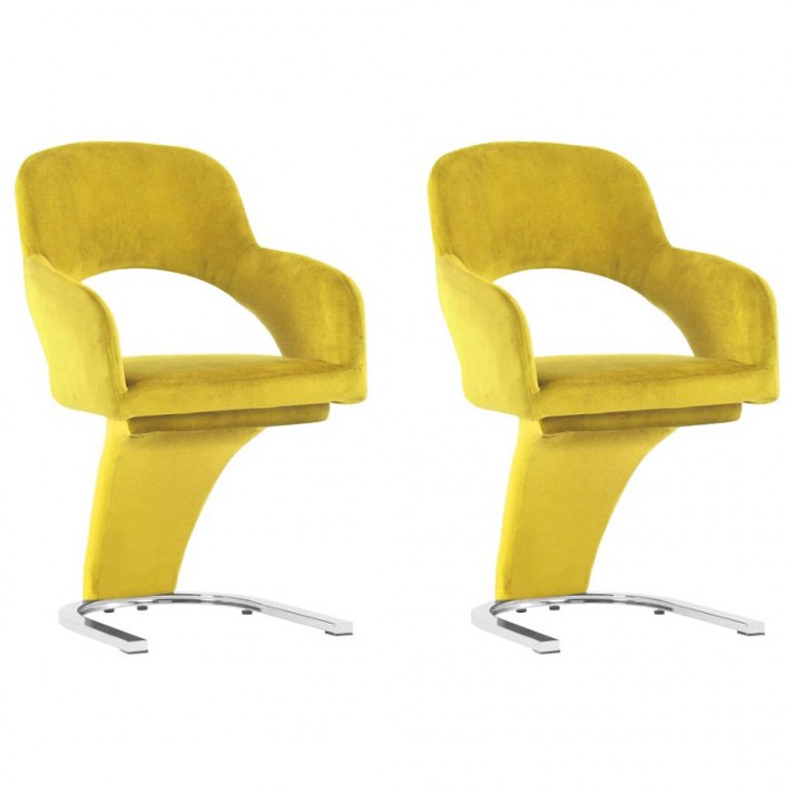 Set di sedie di velluto giallo con gambe di metallo cromato Vida XL