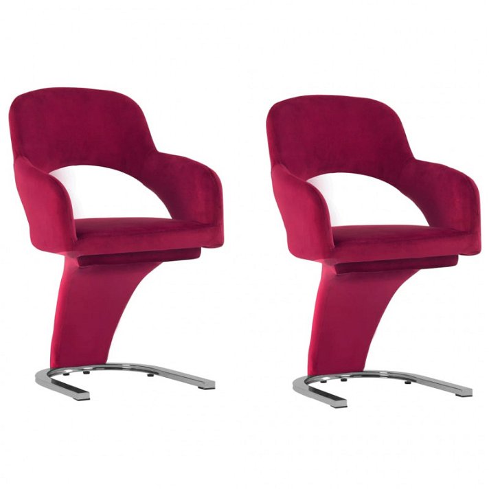 Set di sedie di velluto rosso vino con gambe di metallo cromato Vida XL