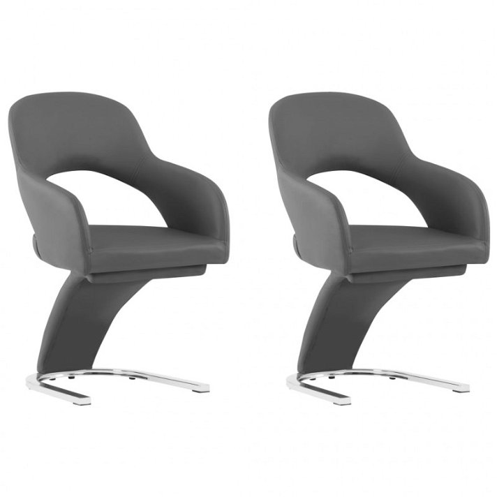 Set di sedie di ecopelle grigio con gamba di metallo cromato Vida XL