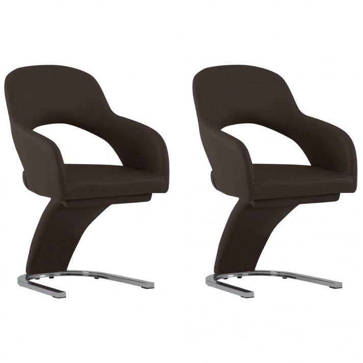 Set di sedie di ecopelle marrone e gamba di metallo cromato Vida XL