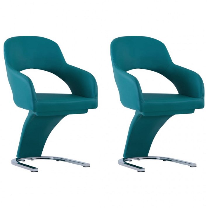 Pack de sillas de cuero sintético azul y pata de metal cromado VidaXL